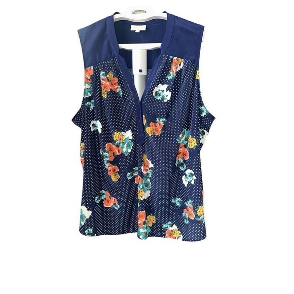 Modcloth Navy Blue "Girl About Easton Tunic in Floral Dots", Size 3X plus size - Picture 1 of 6